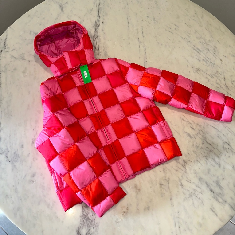 ERL Gradient Checker Hooded Puffer Jacket Pink
